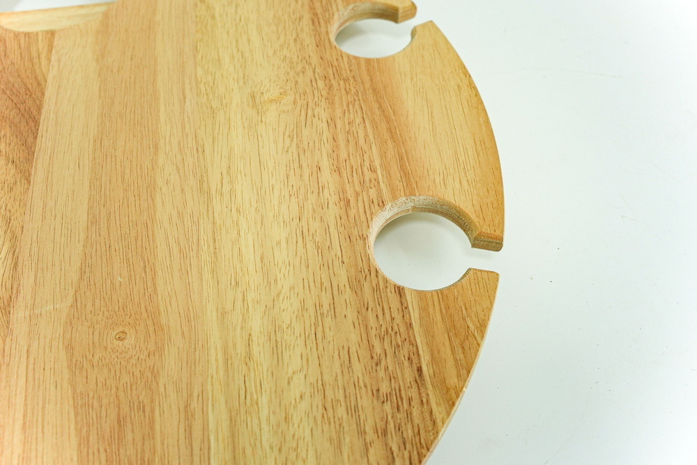 Natural Round Wood Picnic Table with 4 Bottle Rack Wine Glass Holder and Wine Table