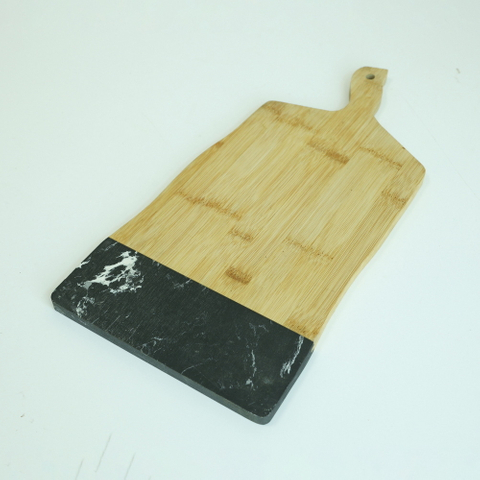 Paddle Shape Black Marble and Bamboo Serving Board Serving Tray for Cheese / Charcuterie / Bread