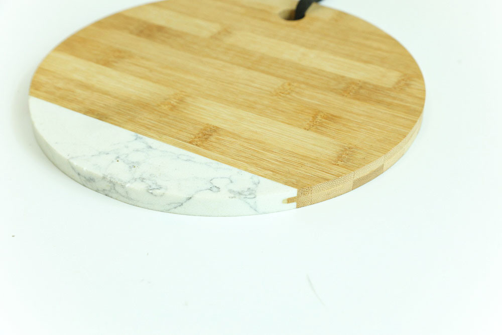 Large Round White Marble and Bamboo Serving Board Chopping Board