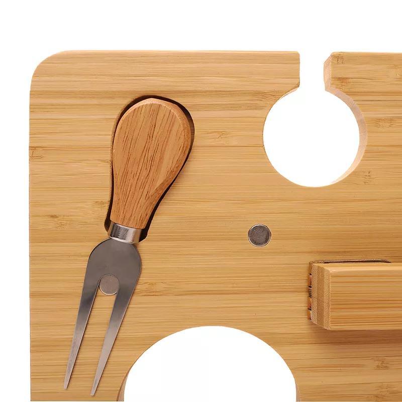 Portable Bamboo Wine Holder Table Outdoor Table Picnic Table with Folding Legs and Knife Set