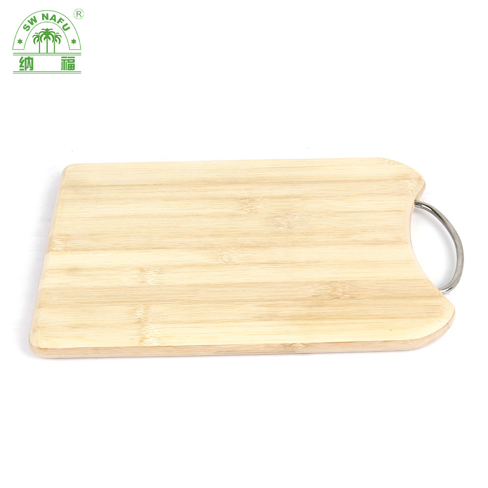 Custom Rectangle Shape Light Carbonized Chopping Board Bamboo with Metal Handle