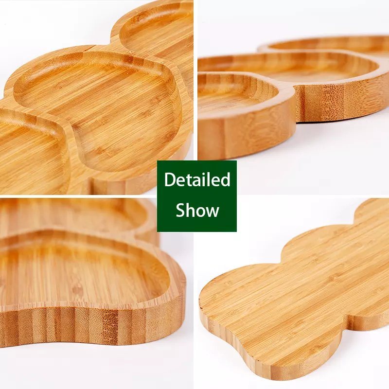 Heart Shape Divided Organic Bamboo Food Compartment Candy Dry Fruit Nut Snack Serving Plate