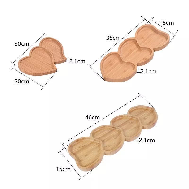 Heart Shape Divided Organic Bamboo Food Compartment Candy Dry Fruit Nut Snack Serving Plate