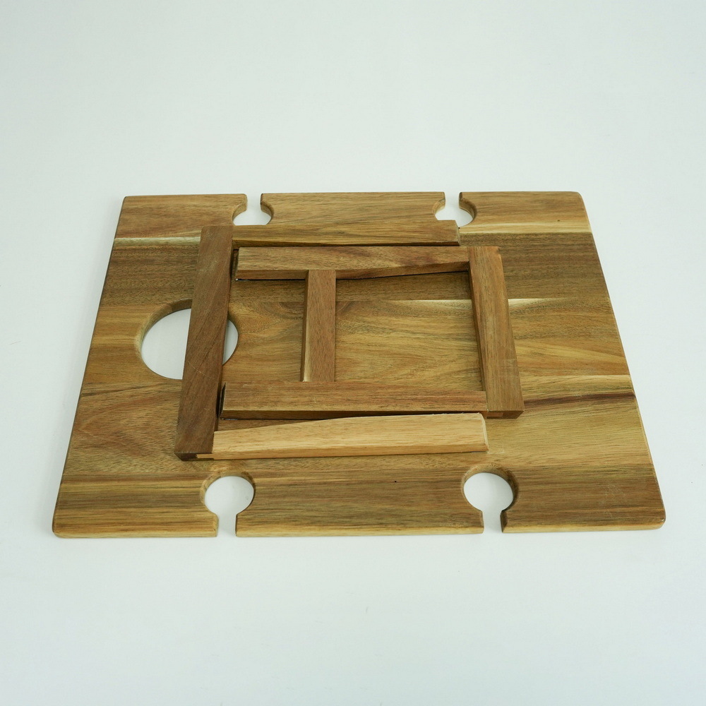Portable Wooden Outdoor Picnic Table Bamboo Folding Picnic Table with Wine Glasses Snack and Cheese Holder Tray
