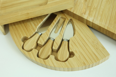 Large and Round Folding Bamboo Wood Rotating Cheese Board Platter