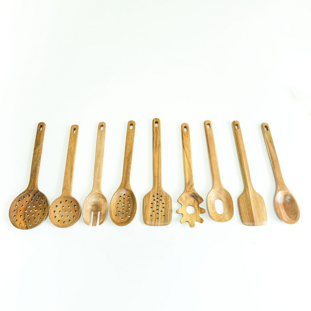 Home Basic Portable Non Stick Acacia Wood Utensils for Kitchen and Cooking