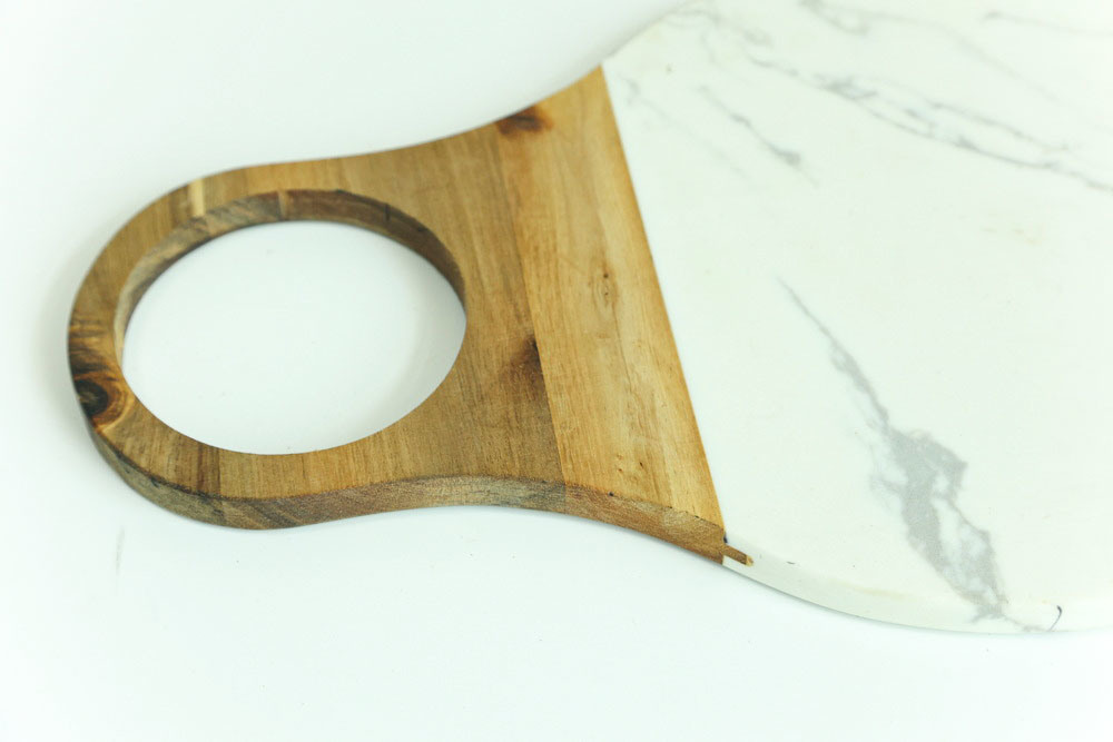 Medium Size Wood and Marble Serving Board Cheese Board Cutting Board with Hanging Hole