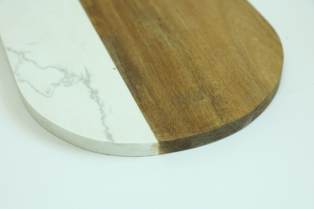 Oval Shape Acacia Wood and White Marble Cutting Board Cheese Board Serving Board