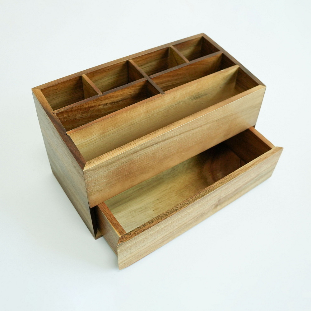 Bathroom Basic Wood Makeup Organizer with Drawer Wood Makeup Box
