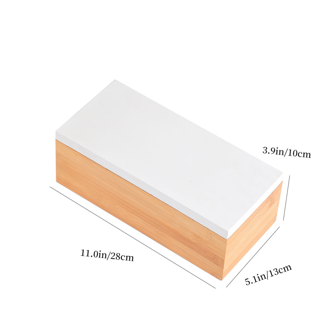 Multifunctional Bamboo Desk Organizer Storage Organizer with 4 Compartments and Lid