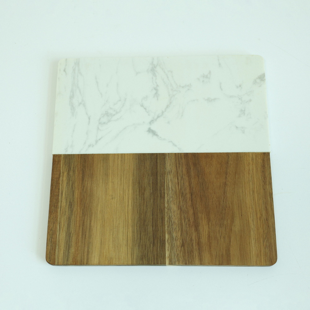 Square Shape Marble and Wood Charcuterie Board Cutting Board Serving Board for Kitchen