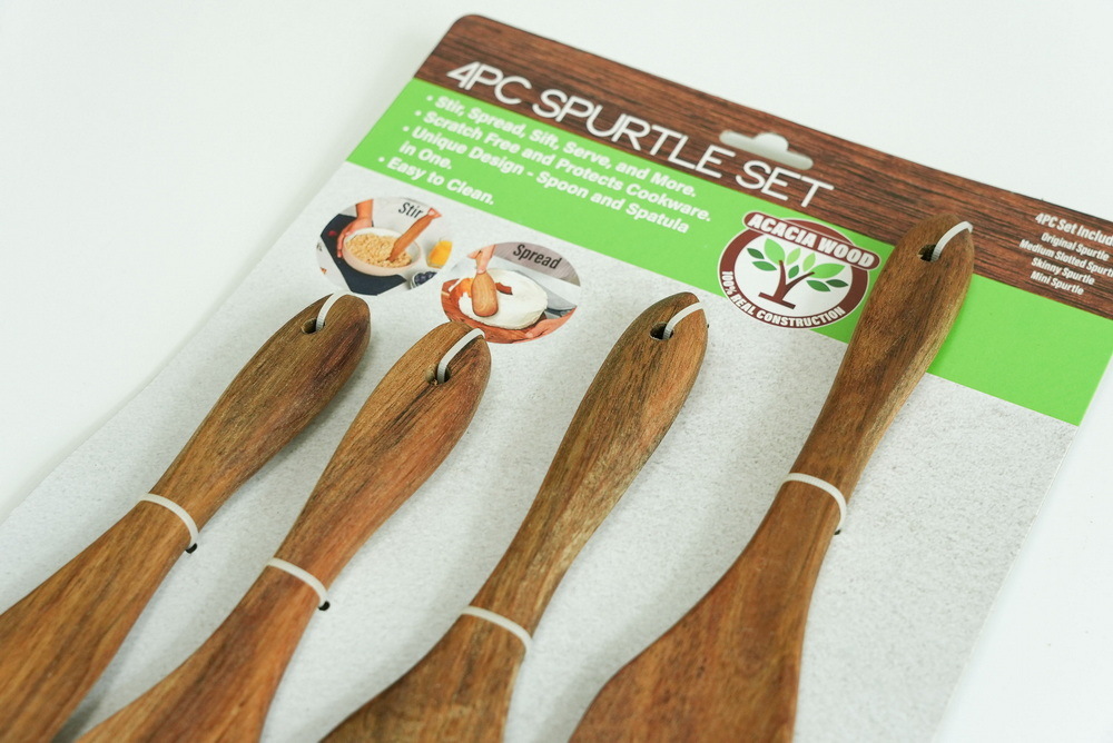 Manufacture Portable and Reusable Wooden Spatula Set of 4 Slotted Spatula for Kitchen