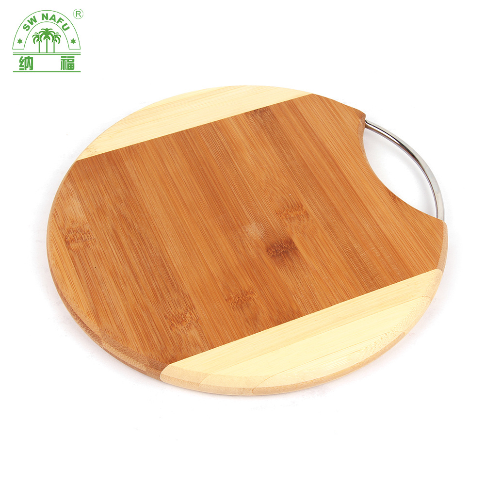 Nafu Custom High Quality Two-Tone Bamboo Vegetable Cutting Board with Metal Handle