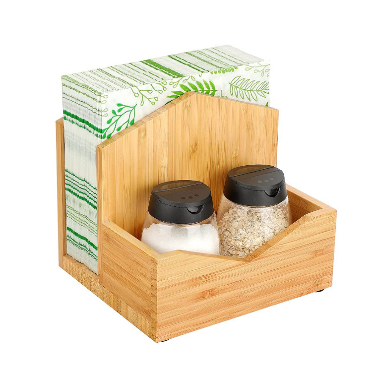 Kitchen Desktop Napkin Rack Bamboo and Wood Freestanding Salt and Pepper Storage Rack Multifunctional Wooden Napkin Rack