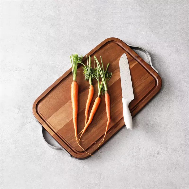 Custom Groove Acacia Cutting Board with Double Metal Handle