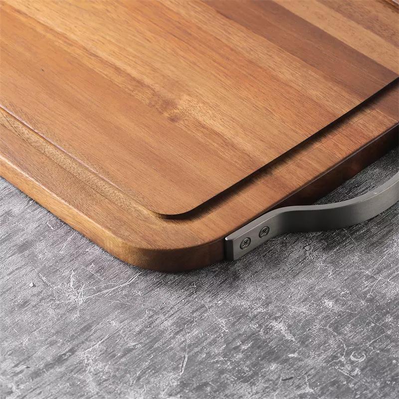 Custom Groove Acacia Cutting Board with Double Metal Handle