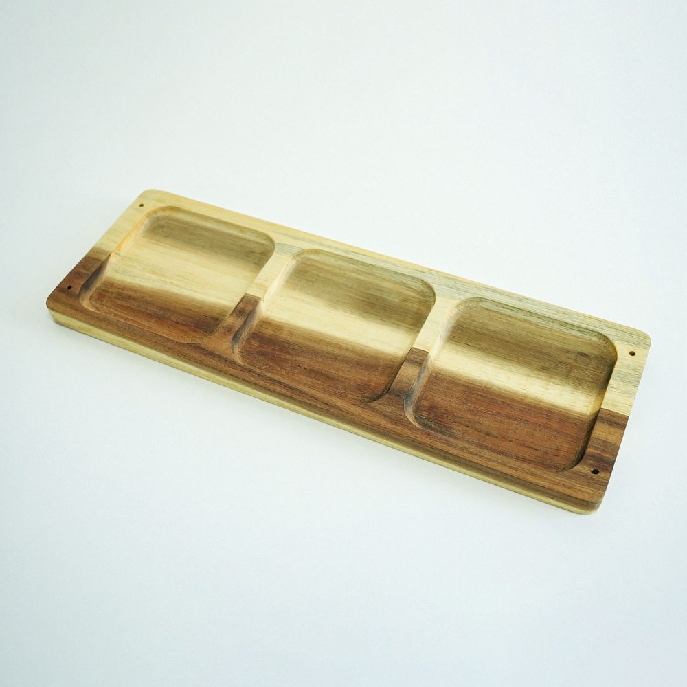 Three Compartments Divided Wooden Serving Dish Sauce Dish