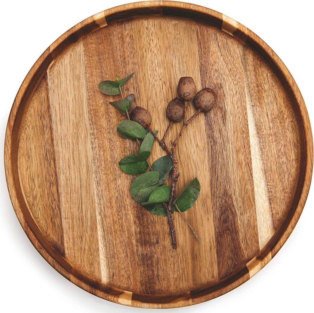 Decorative 15.7′ ′ Round Acacia Wood Serving Tray Coffee Table Tray