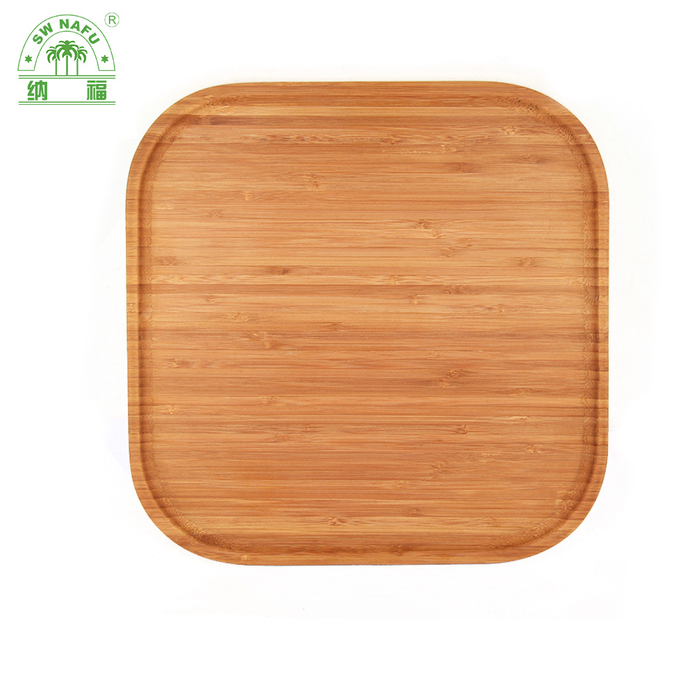 Square Shape 13 Inch Serving Tray Bamboo Wood Serving Plate Dinner Plate