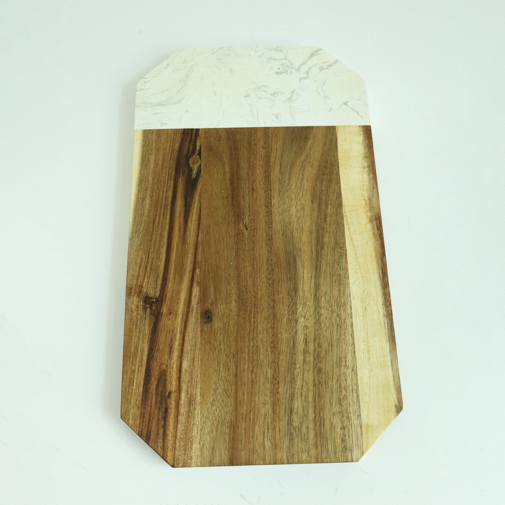 Natural Octagonal White Marble and Acacia Wood Cheese Board Cutting Board for Kitchen