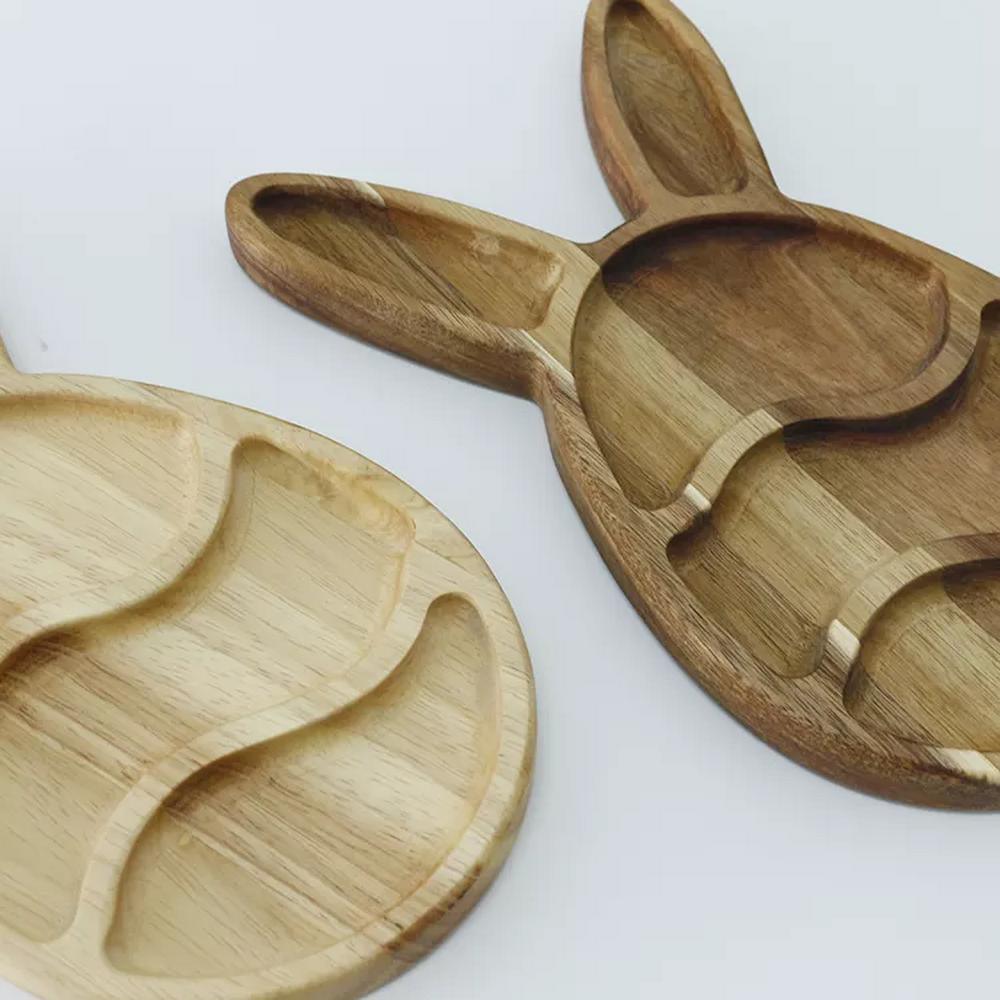 Easter Day Gift Home Rubber Wood Animal Shape Eating Plate Food Serving Tray Dish