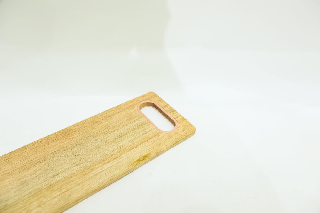 Long Acacia Wood Serving Board Serving Tray with Gold Metal Handle