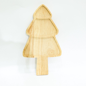 Hand Crafted Solid Rubber Wood Christmas Tree Tray, Holiday Serving Tray and Plate