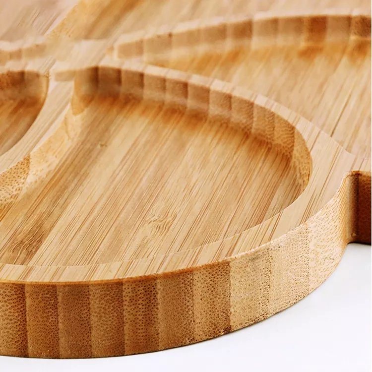 Multifunctional Flower Shape Bamboo Plate Bamboo Snack Tray with Dividers Parts