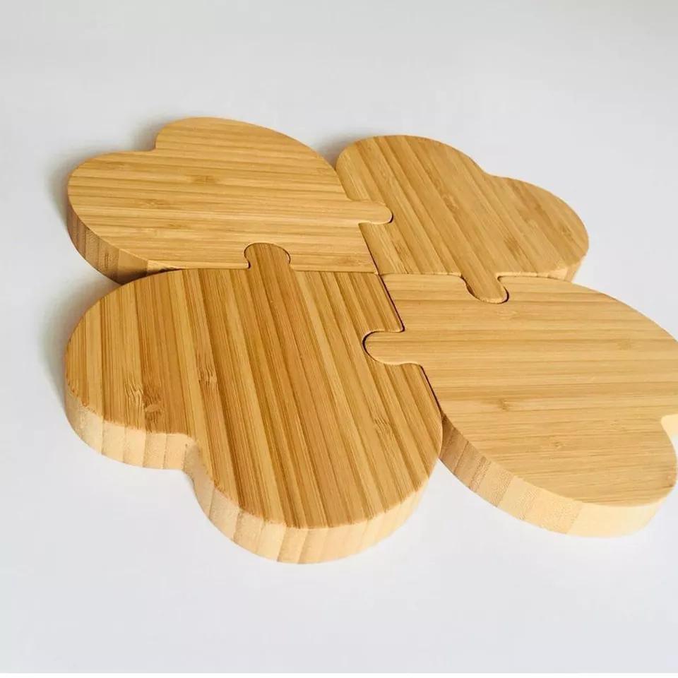 Wholesale Custom Bamboo 4 Heart Joint Tray Bamboo Serving Plates