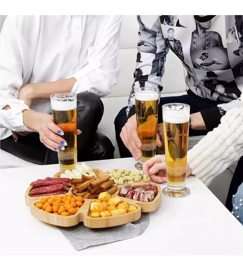 6-Section Flower Shape Round Bamboo Nut Candy Tray Compartment Snack Serving Tray with Dividers