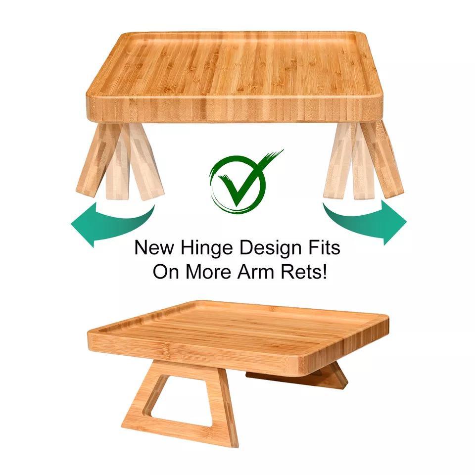 Collapsible Bamboo Coffee and Sofa Tables Clip on Couches Armrest Organizer Wooden Side Arm Tray Table