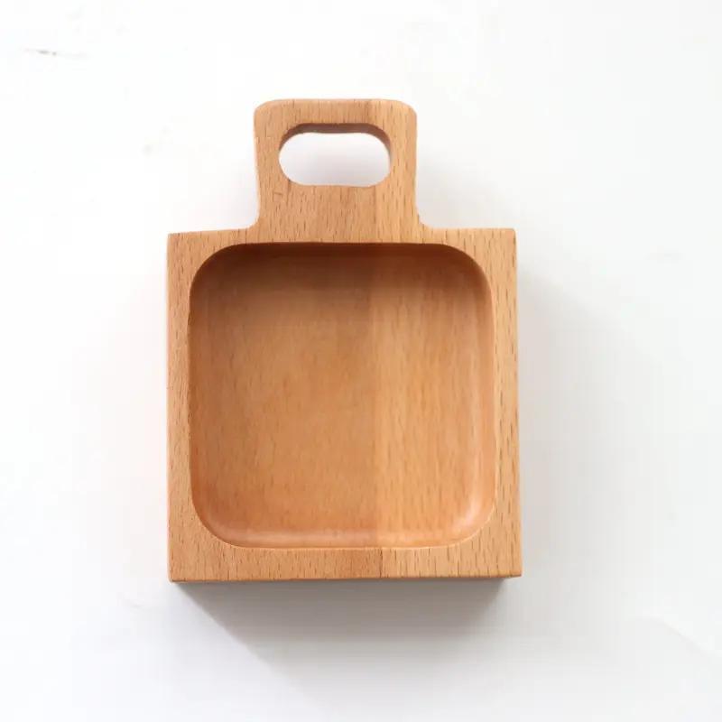 Round Square Wooden Tray Small Dinner Plates Food Dish Seasoning Sauce Food Dipping Dishes Plate