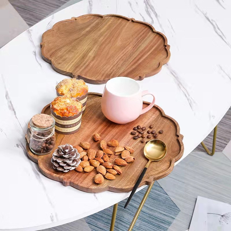 Creative Flower Shape Wooden Fruit Tray Acacia Wood Nut Snack Fruit Tray Serving Tray