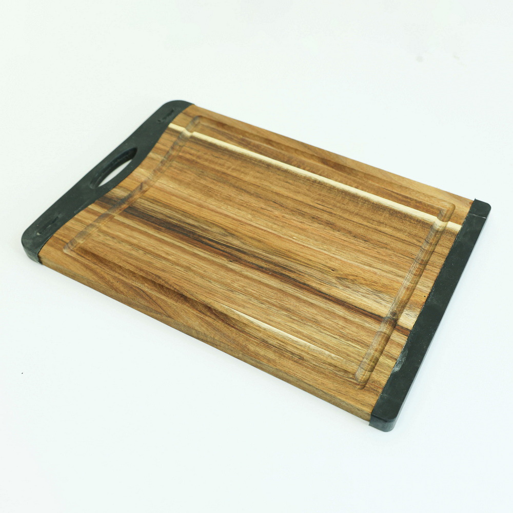 Nonslip Acacia Wood Chopping Block with Silicone Ends for Kitchen