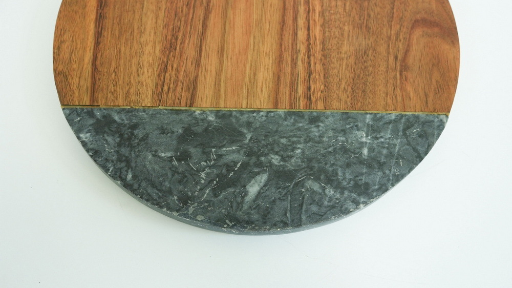 Large Round Marble and Acacia Wood Serving Board Cheese Board Charcuterie Board with Handle