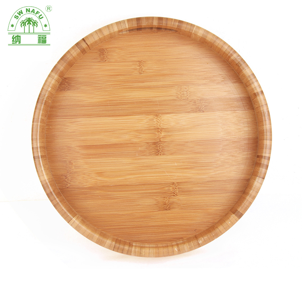 Round Shape Bamboo Serving Tray Food Tray with Cut out Handle From Fujian Factory