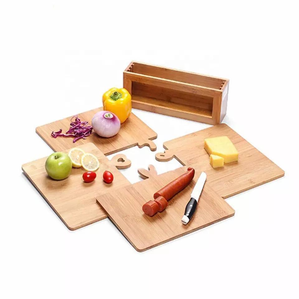 Romantic Bamboo Classification Chopping Cutting Board Set of 4 with Stand Holder