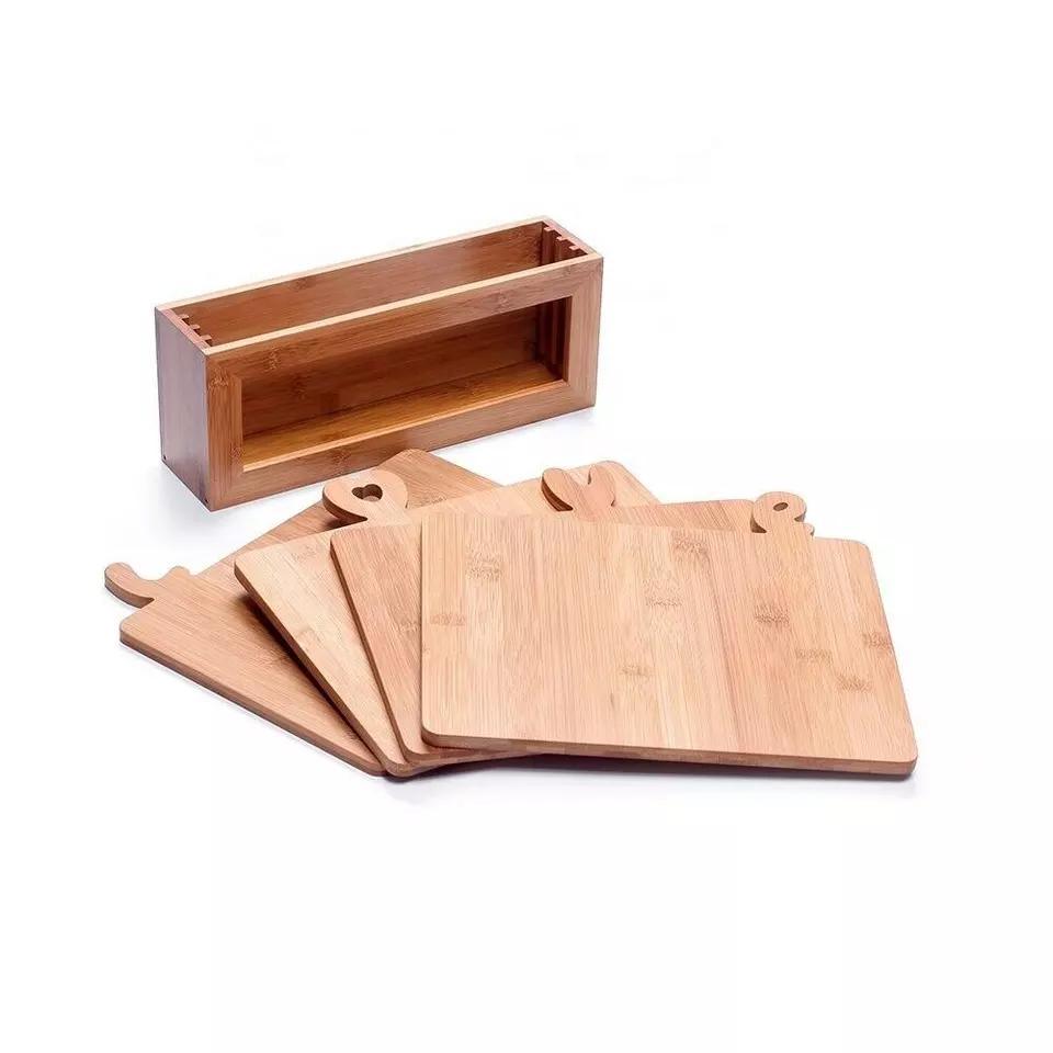 Romantic Bamboo Classification Chopping Cutting Board Set of 4 with Stand Holder