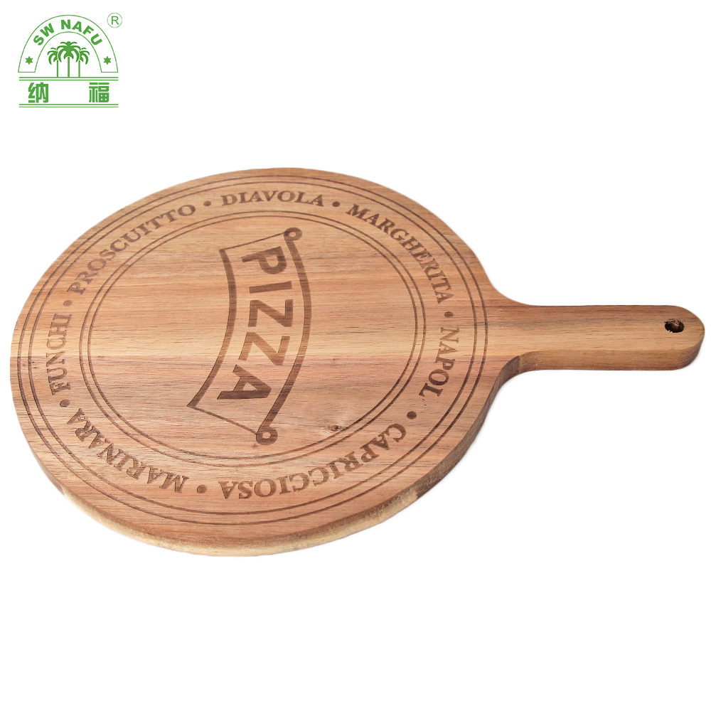 Round Acacia Wood Pizza Bread Cutting Board with Handle