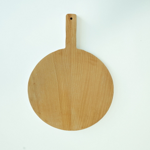 Round Beech Wood Cutting Board with Handle for Kitchen