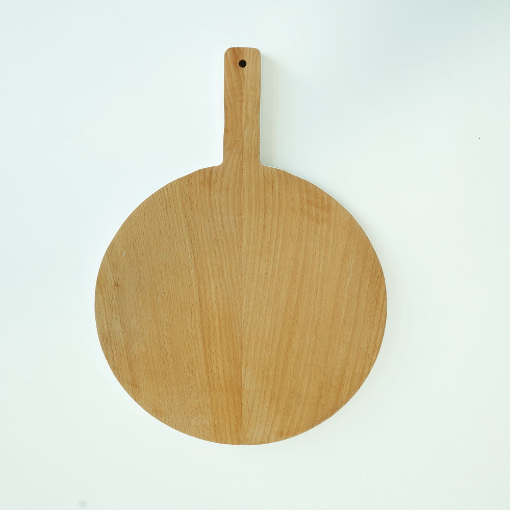 Round Beech Wood Cutting Board with Handle for Kitchen