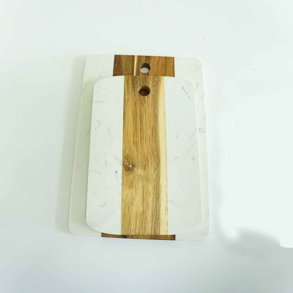 Rectangle Shape Acacia Wood and White Marble Cutting Board for Cheese Bread