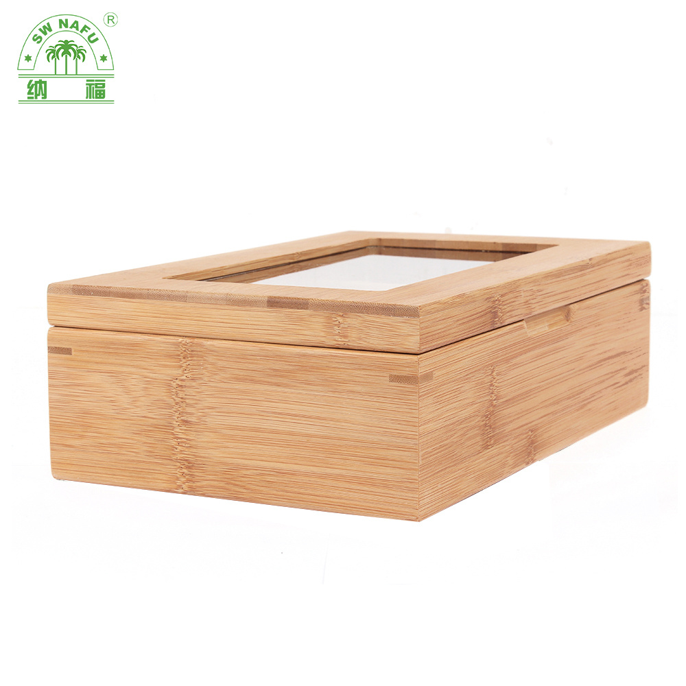 Custom Quality 8 Compartment Bamboo Tea Box and Tea Bag Organizer for Home or Company