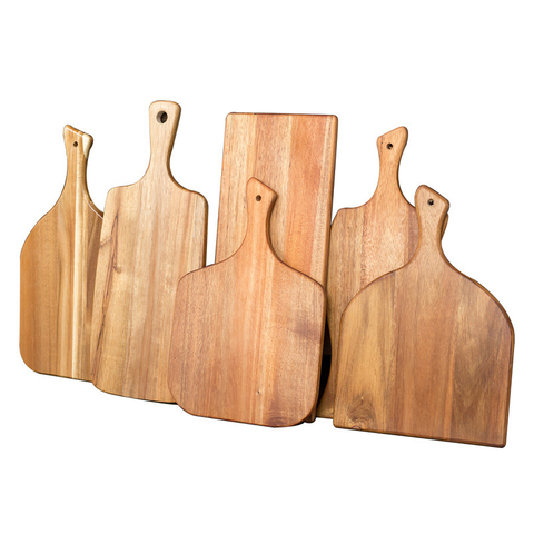 Manufacture Creative Design Acacia Wood Chopping Board Bread Cutting Board with Handle From Fujian Factory