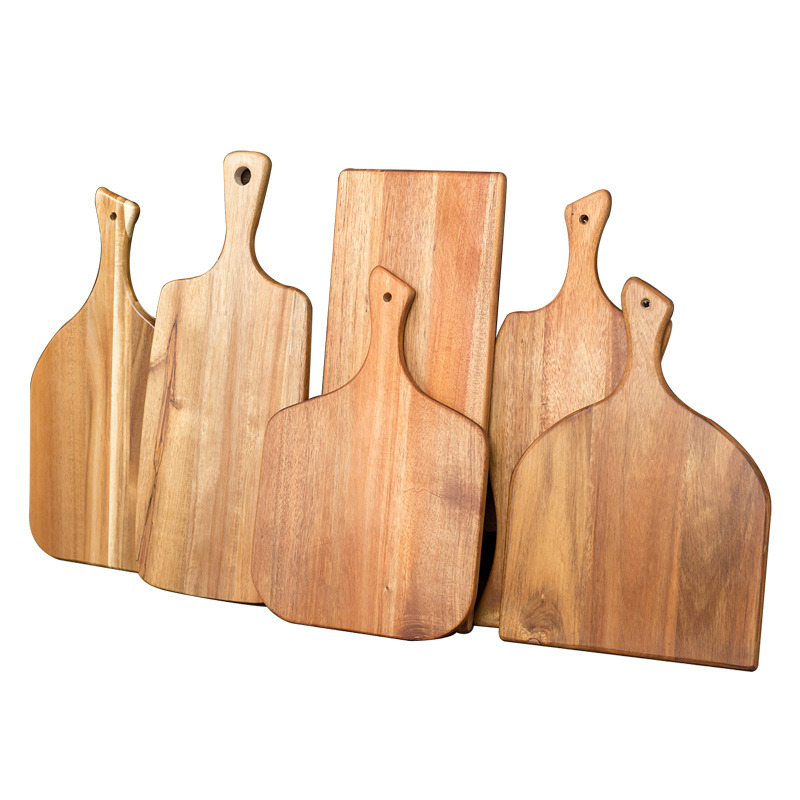 Manufacture Creative Design Acacia Wood Chopping Board Bread Cutting Board with Handle From Fujian Factory