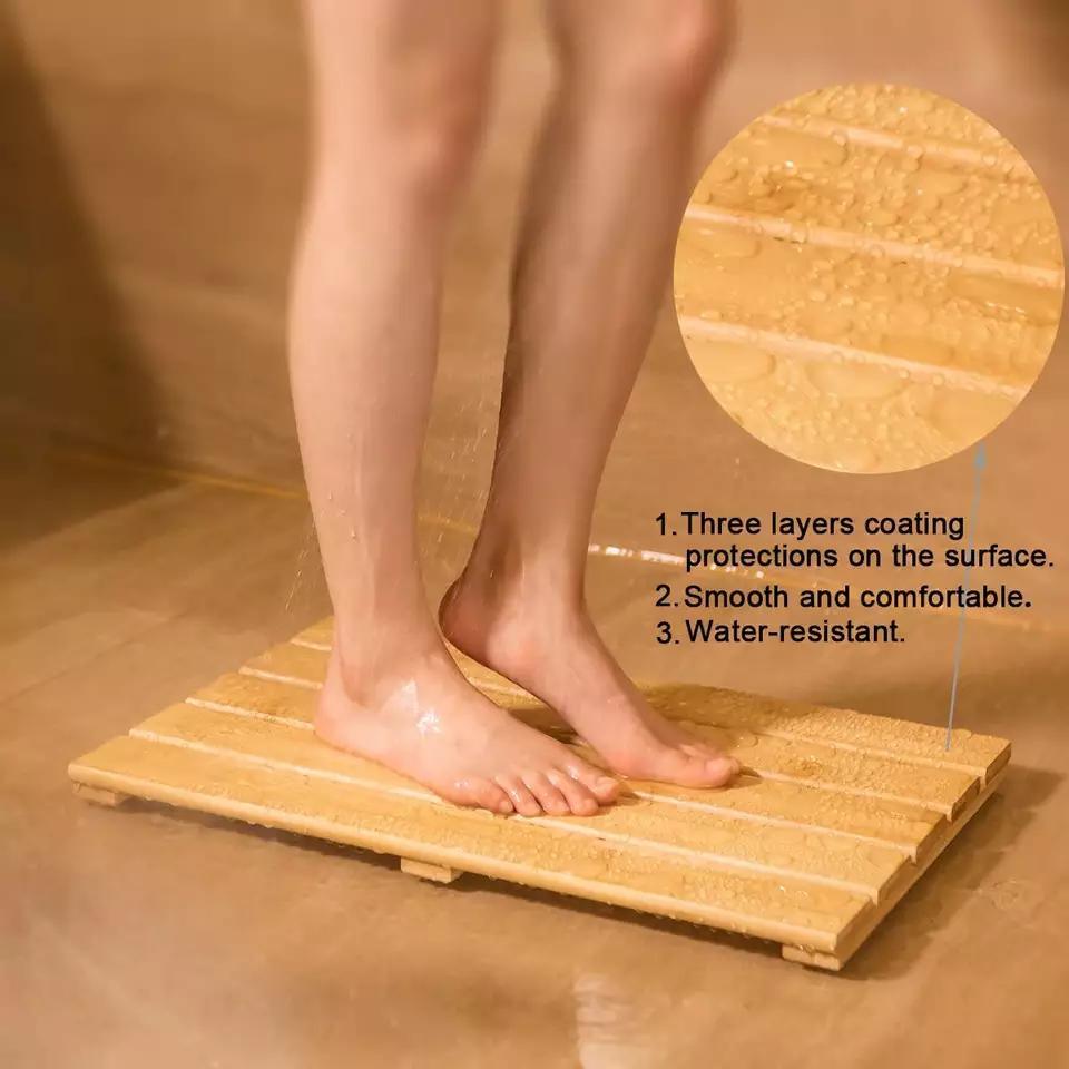 Anti Slip Waterproof Bamboo Bath Mats Wooden Bathroom Mat for Home and Hotel
