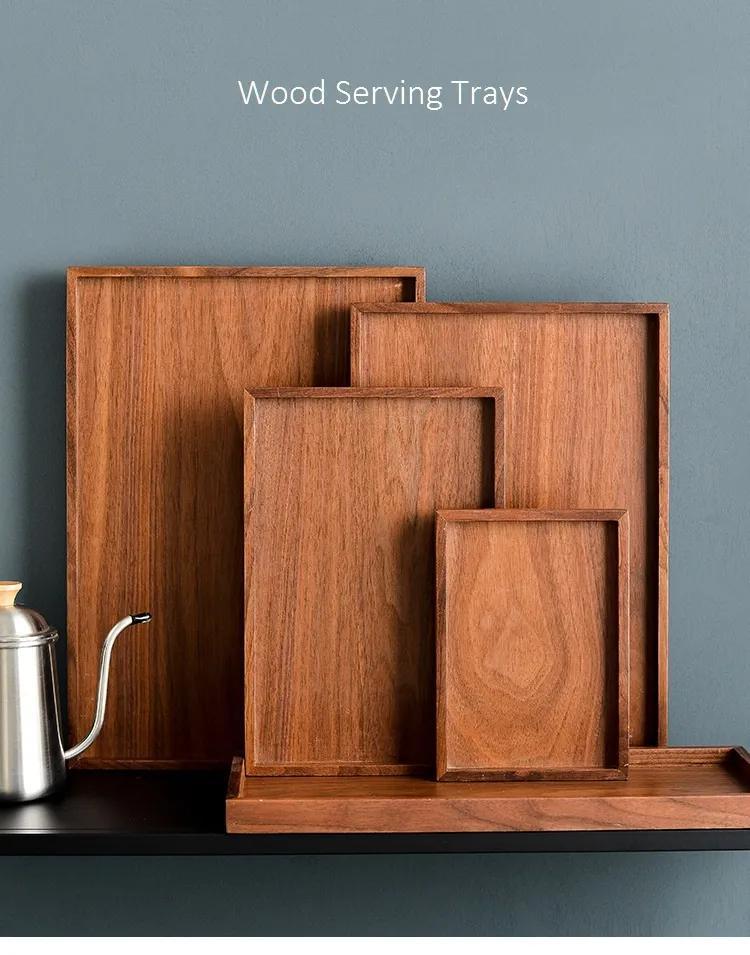 Acacia Wood Serving Trays Rectangle Wooden Tea Tray Food Storage Plate Snacks Home Tea Serving Tray with Handles