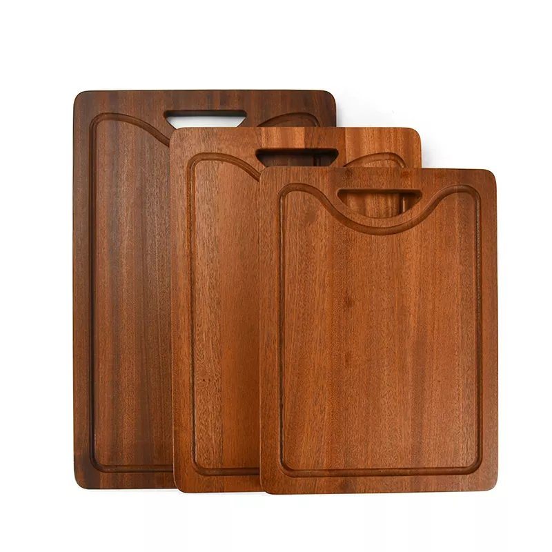 Rectangle Walnut Wood Cutting Board Set of 3 with Hanging Hole & Juice Groove for Kitchen