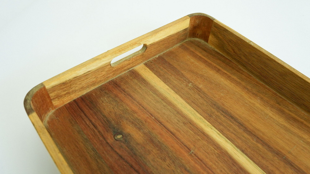 Large Rectangular Wood Serving Tray with Cut out Handles