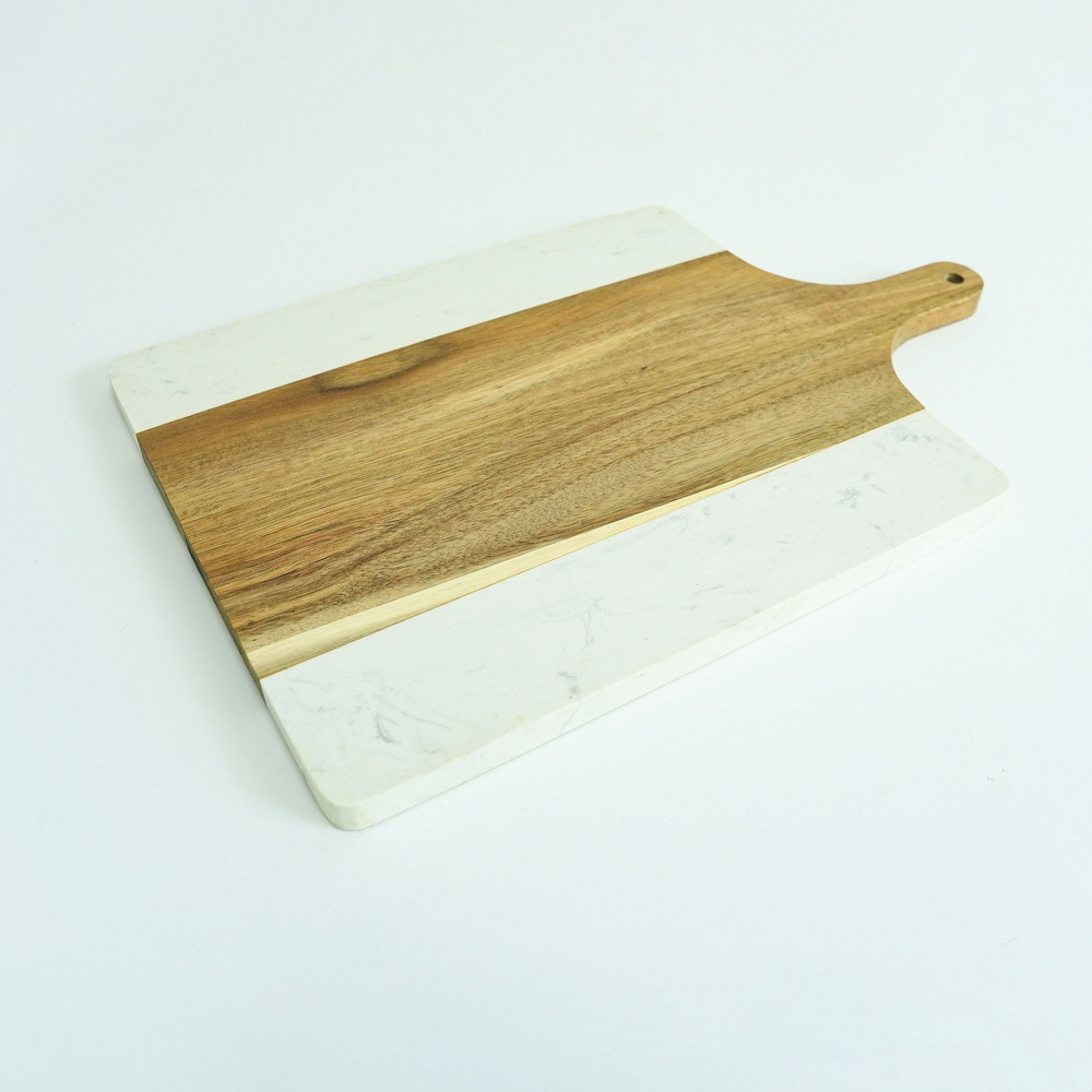 Paddle Shape Marble Wood Cutting Board Cheese Board Pizza Board with Handle